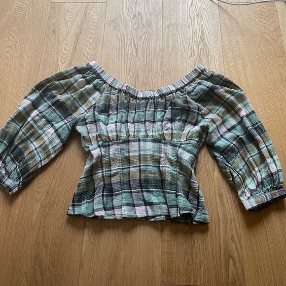 NWT - Free People Women's Teagan Plaid Puff Sleeve - xs - Picture 4 of 11